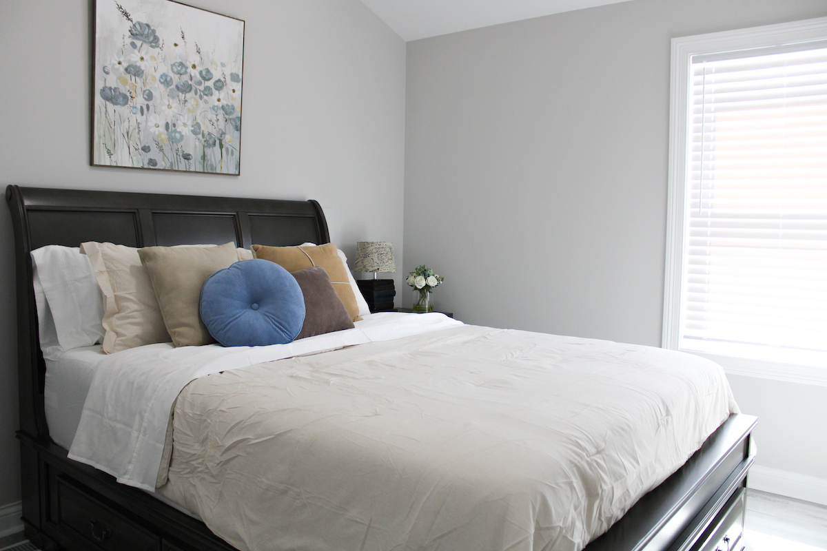 Interior of a Pinewood Place 2-bedroom townhome, primary bedroom