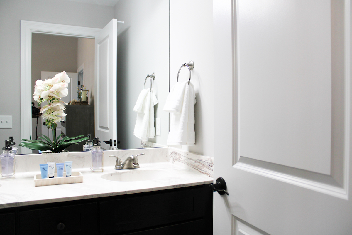 Interior of a Pinewood Place 2-bedroom townhome, bathroom