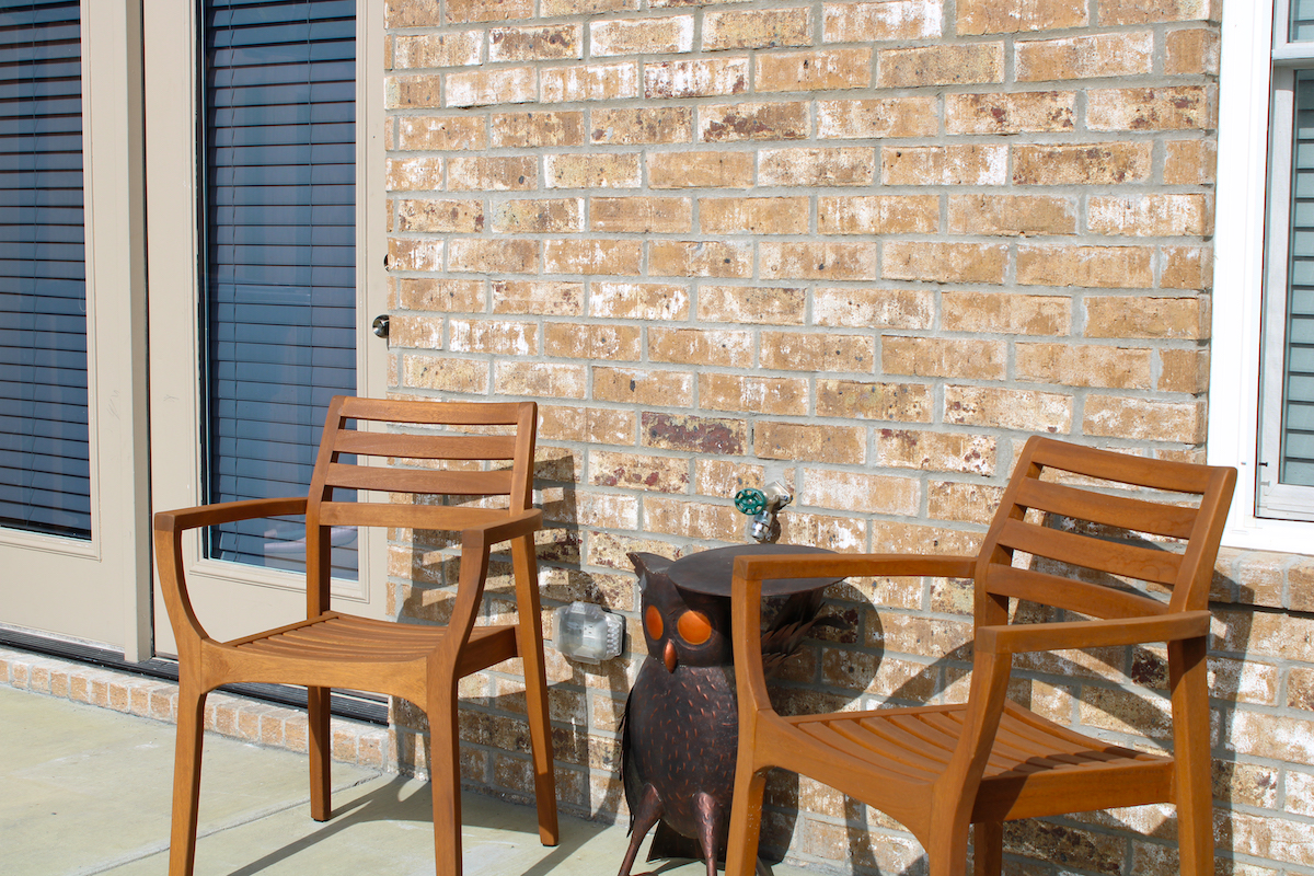 Private patio outside a Pinewood Place townhome